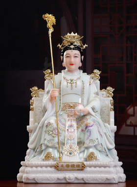 汉白玉彩绘玉帝王母神像客厅摆件