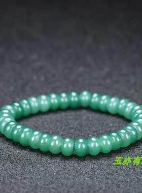 天然和田玉冰湖绿手串女款单圈手链玉石冰蓝水算盘珠手链手饰配饰