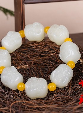 新疆和田玉手链白玉手串手持佛珠