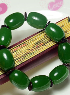 新疆和田玉手链菠菜绿路路通挂件