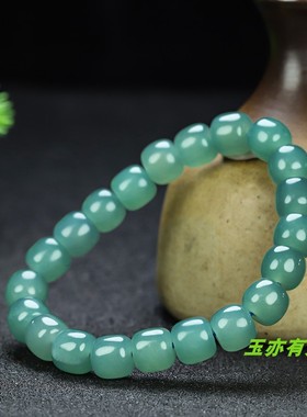 新疆和田玉湖水蓝老型珠手链且末蓝手串手饰老型算盘珠手链配饰