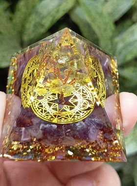 5CM水晶树紫水晶碎石金字塔