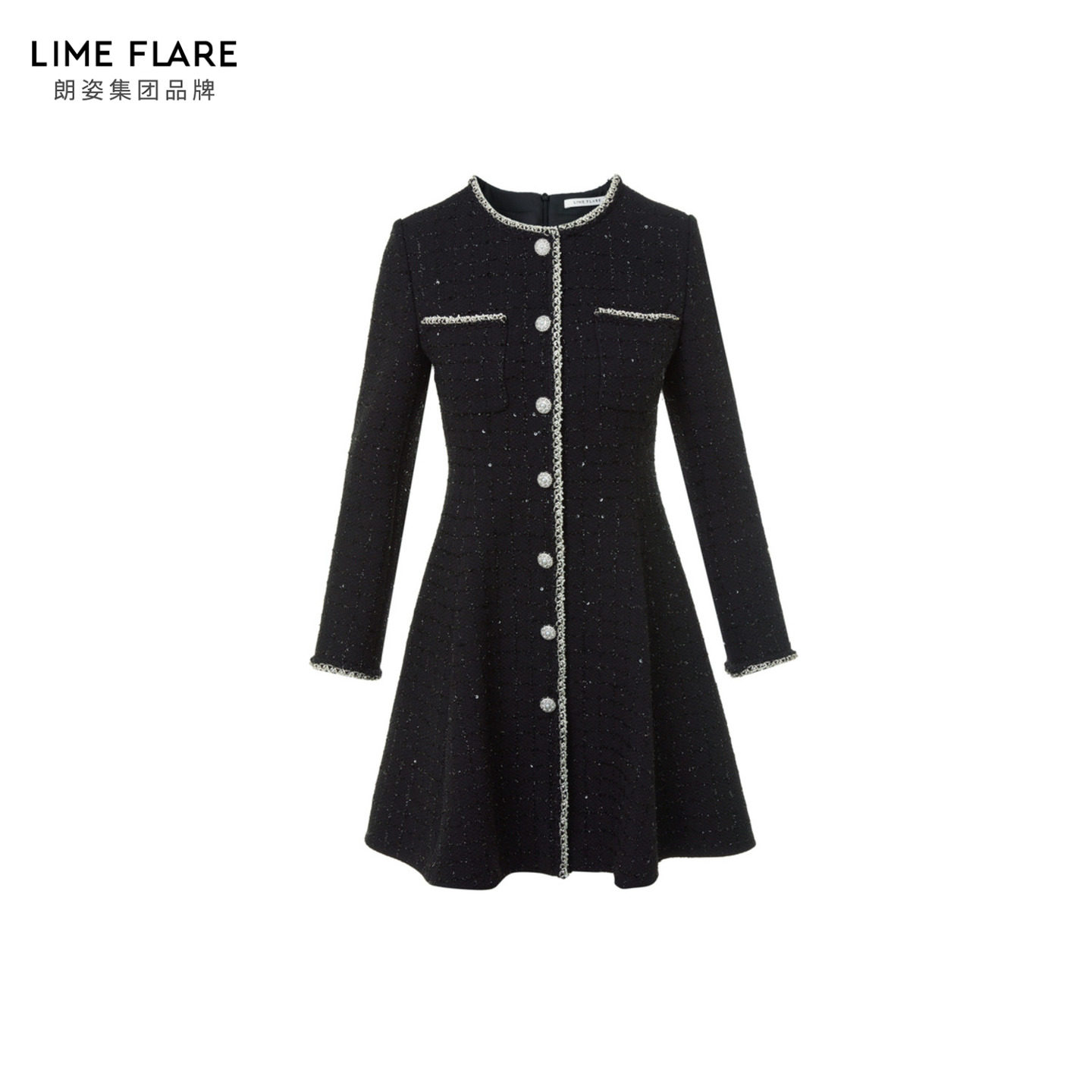 朗姿莱茵福莱尔璀璨星河粗花呢亮丝A摆收腰显瘦连衣裙女法式秋冬,淘宝优惠券,粉丝福利购,淘宝优惠卷