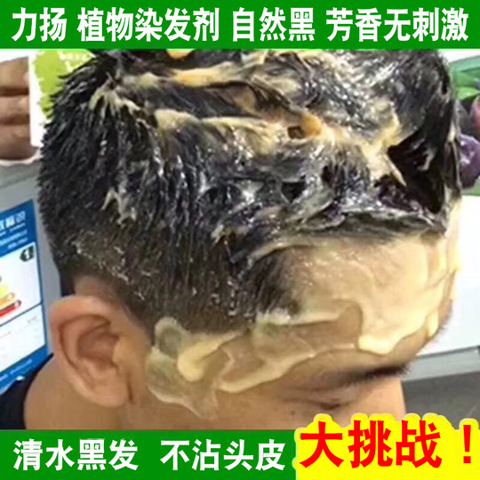 头发清水一洗黑果然黑植物染发剂一支黑染发霜染发膏黑油不沾头皮