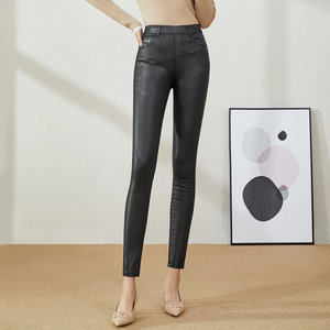 逸阳女裤2024春季新款仿皮裤打底裤女外穿弹力黑色小脚裤长裤1554