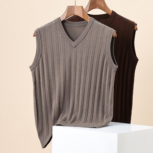 恒源祥100%纯羊毛针织背心男秋冬厚款保暖马甲爸爸毛线衣坎肩马夹