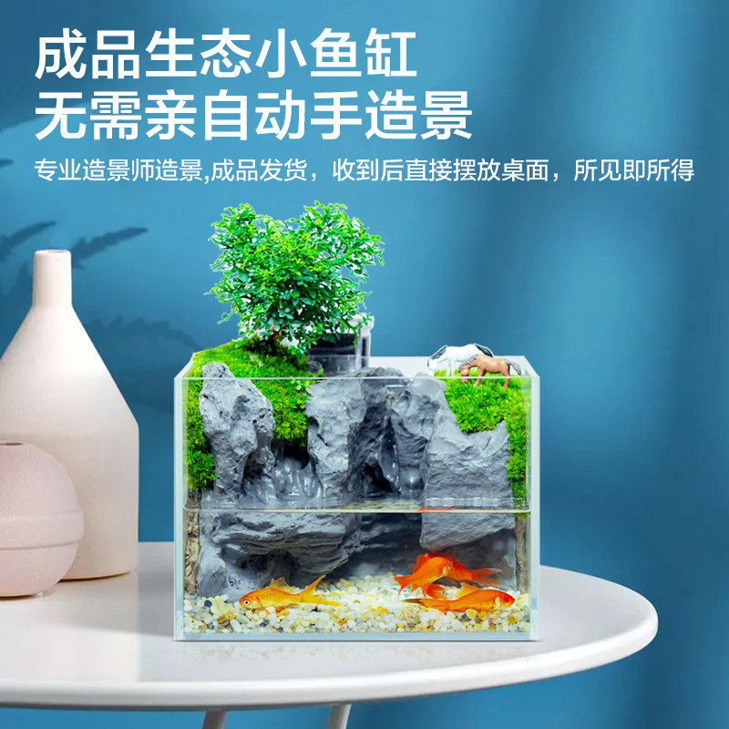 鱼缸客厅小型桌面生态缸超白玻璃金鱼缸家用微景观造景斗鱼水陆缸_虎窝淘