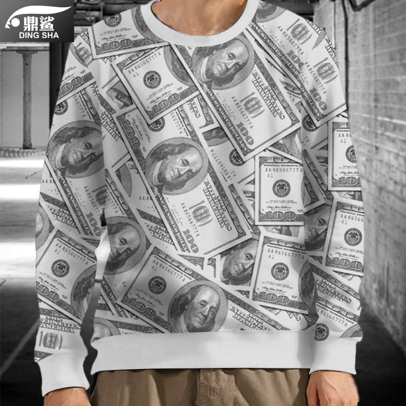 美元美金欧元英镑钞票货币金钱符号圆领卫衣男女创意趣味加绒长袖