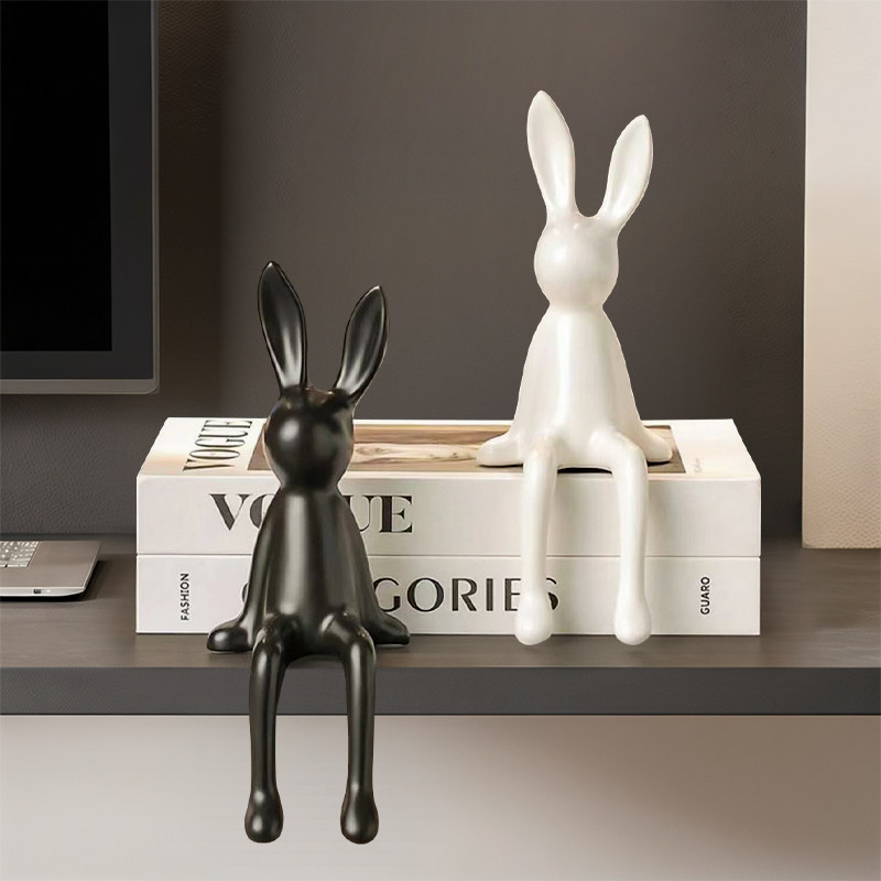 现代轻奢黑白坐姿兔子摆件客厅玄关酒柜书房卧室家居装饰品摆件,淘宝优惠券,粉丝福利购,淘宝优惠卷