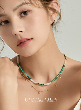 复古绿松石串珠天然石项链
