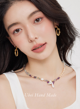 天然石彩色串珠项链原创