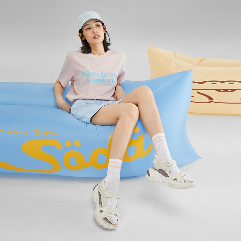 skechers春夏新款增高黑白机甲凉鞋 skechers运动运动沙滩鞋/凉鞋