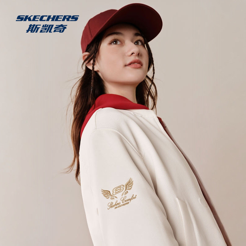 斯凯奇新年穿搭棒球外套2026春季新款女士裥棉跑步运动防风外套,淘宝优惠券,粉丝福利购,淘宝优惠卷