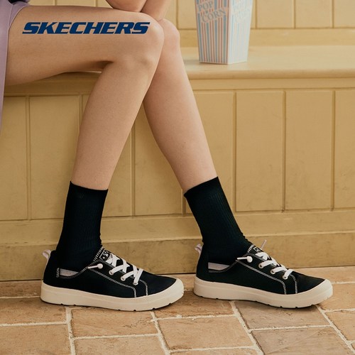 Skechers斯凯奇春夏女鞋BOB'S系列简约一脚蹬休闲鞋纯色帆布鞋子-图2