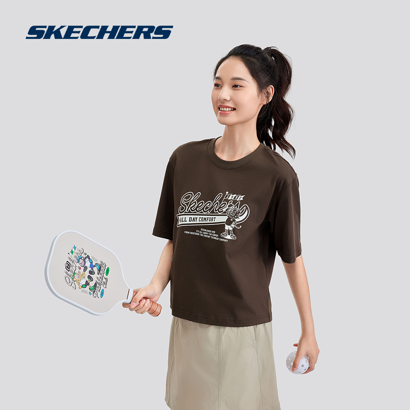 Skechers斯凯奇运动T恤男女同款2024年新款圆领针织宽松短袖上衣