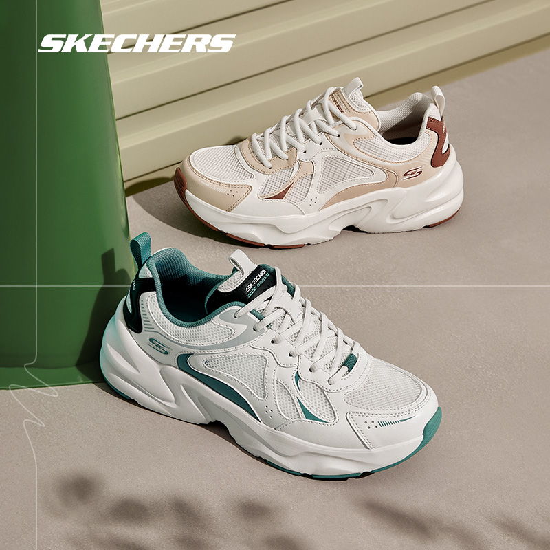 Skechers斯凯奇2024年男女同款老爹鞋绑带运动鞋厚底增高设计感