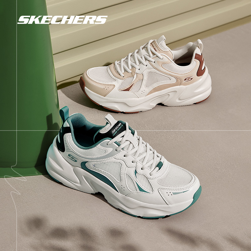 Skechers斯凯奇2024春季男女同款老爹鞋绑带运动鞋厚底增高设计感