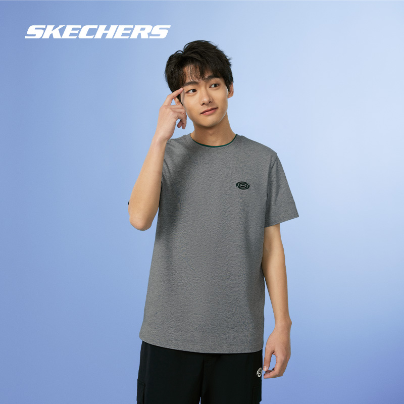 Skechers斯凯奇2024春男女款短袖T恤圆领时尚印花速干衣情侣上衣 - 图3