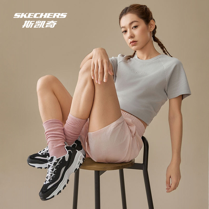 斯凯奇奶茶熊2025年春季新品女鞋复古经典老爹鞋运动休闲增高舒适