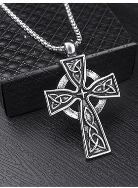 欧美凯尔特人十字架钛钢项链吊坠