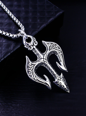 不锈钢项链海王三叉戟创意挂件复古男士霸气男生钛钢项链吊坠