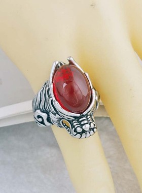 龙头红色男士复古饰品夸张戒指