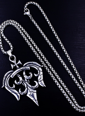 新款钛钢饰品潮牌男女款毛衣链个性军花三叉十字架复古吊坠项链潮