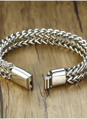 男钛钢欧美双排四方链磁铁扣手链