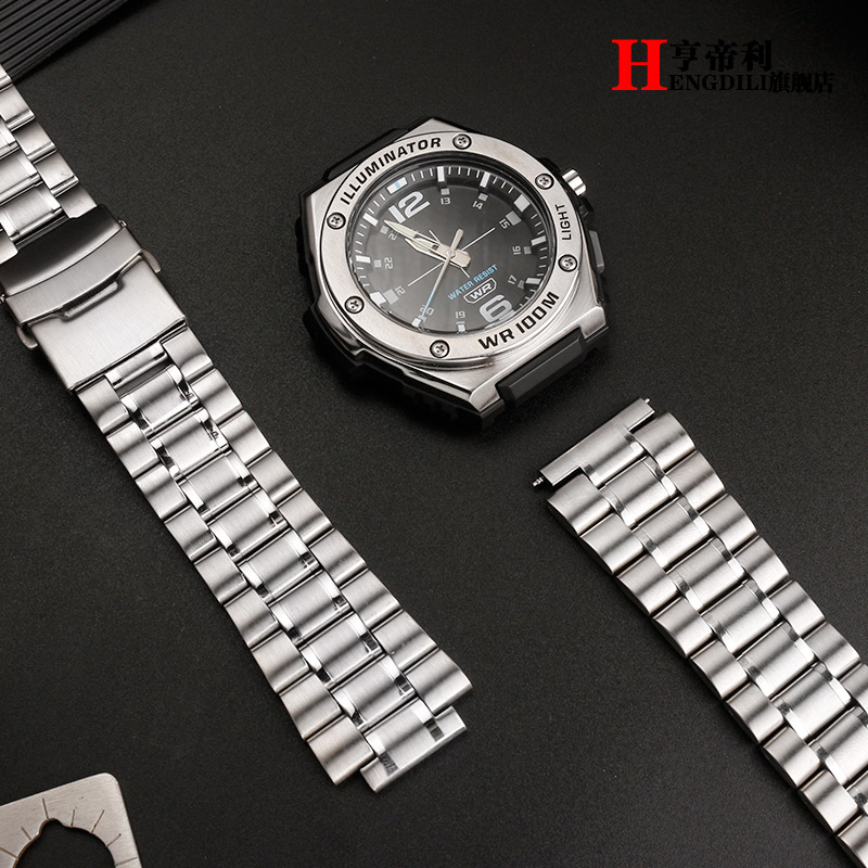 适配CASIO卡西欧手表改装男表带MWA-100H/D-1A/2A不锈钢表链20mm - 图3
