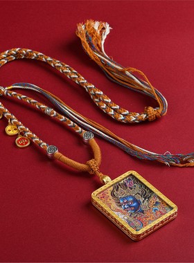 【匠心手绘】五爷唐卡吊坠描金大黑天八大守护唐卡挂件佛牌饰品挂