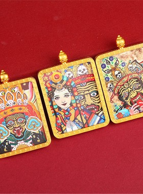 【匠心手绘】手绘描金轧机拉姆唐卡吊坠五爷绿度母藏式唐卡方形金