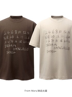 笔绘字符数字英文印花短袖T恤BF
