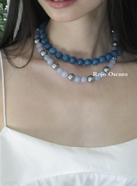 天然玉髓海蓝宝色纯银项链女