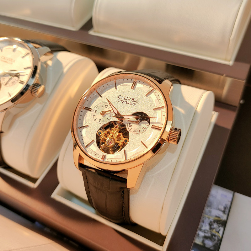 卡罗莱全自动机械飞轮休闲夜光手表 爱绕国产腕表