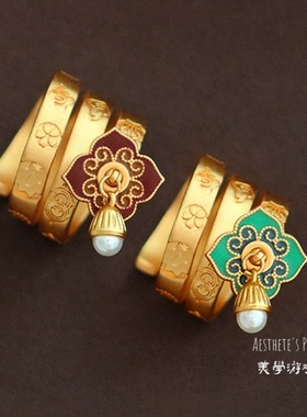 新中式国风复古时尚滴油花朵戒指