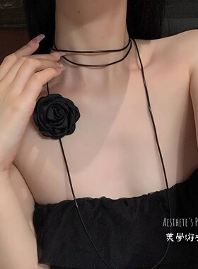 黑色山茶花玫瑰choker项圈女款