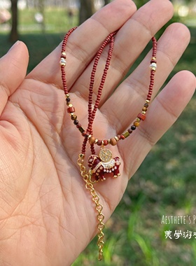 马年新年本命年红色小马锁骨链