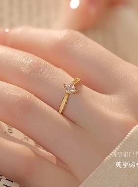 S925纯银高级感拉丝方钻戒指