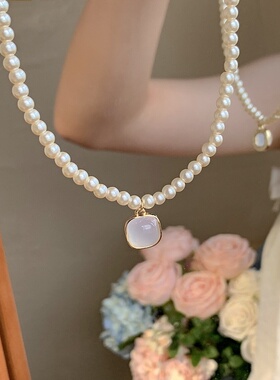 韩系仿珍珠几何小众百搭锁骨链