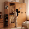 Solid wood sliding door wardrobe log style