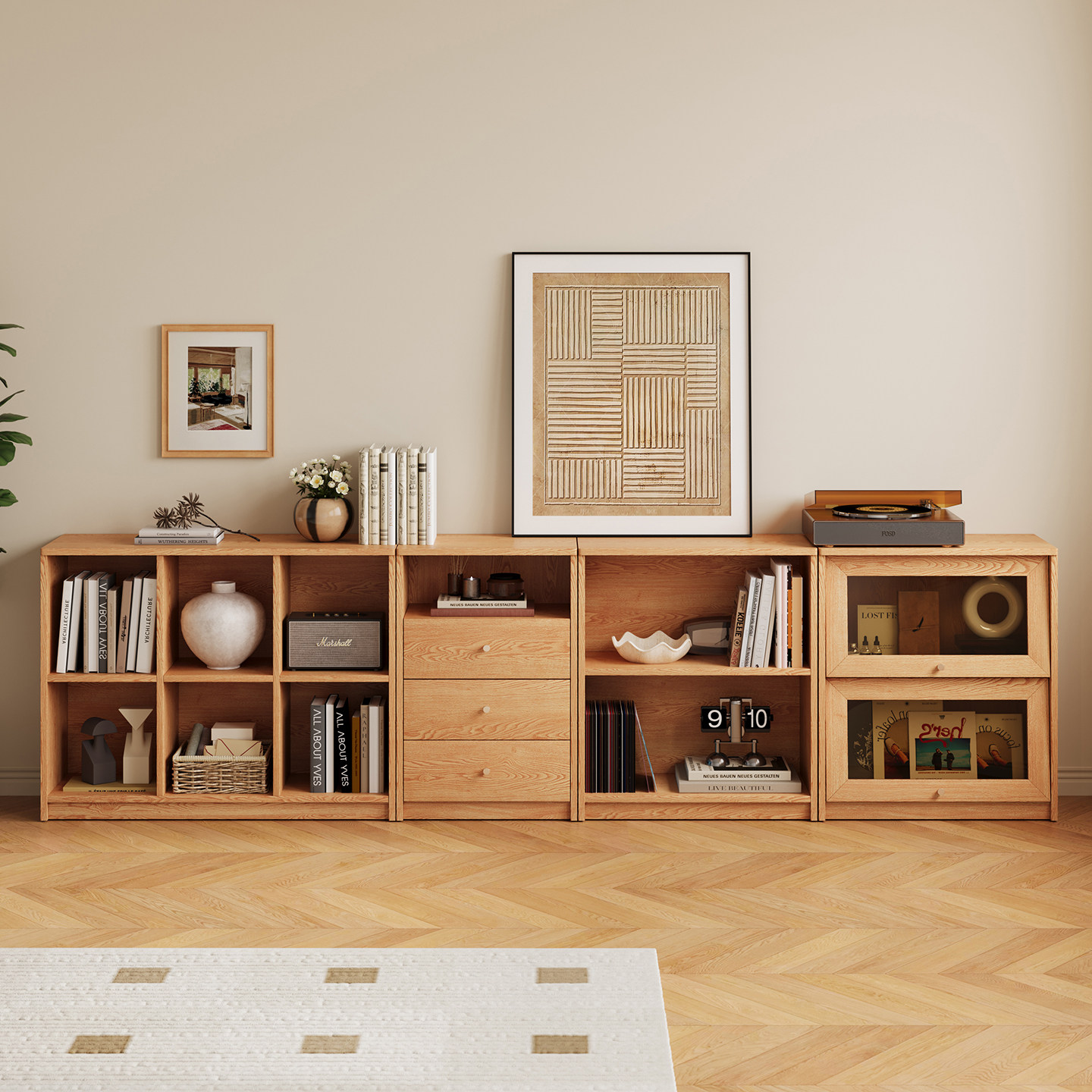 木兜家具多乐组合柜实木书柜置物收纳储物矮柜落地书架家用餐边柜,淘宝优惠券,粉丝福利购,淘宝优惠卷