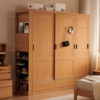 Solid wood sliding door wardrobe log style