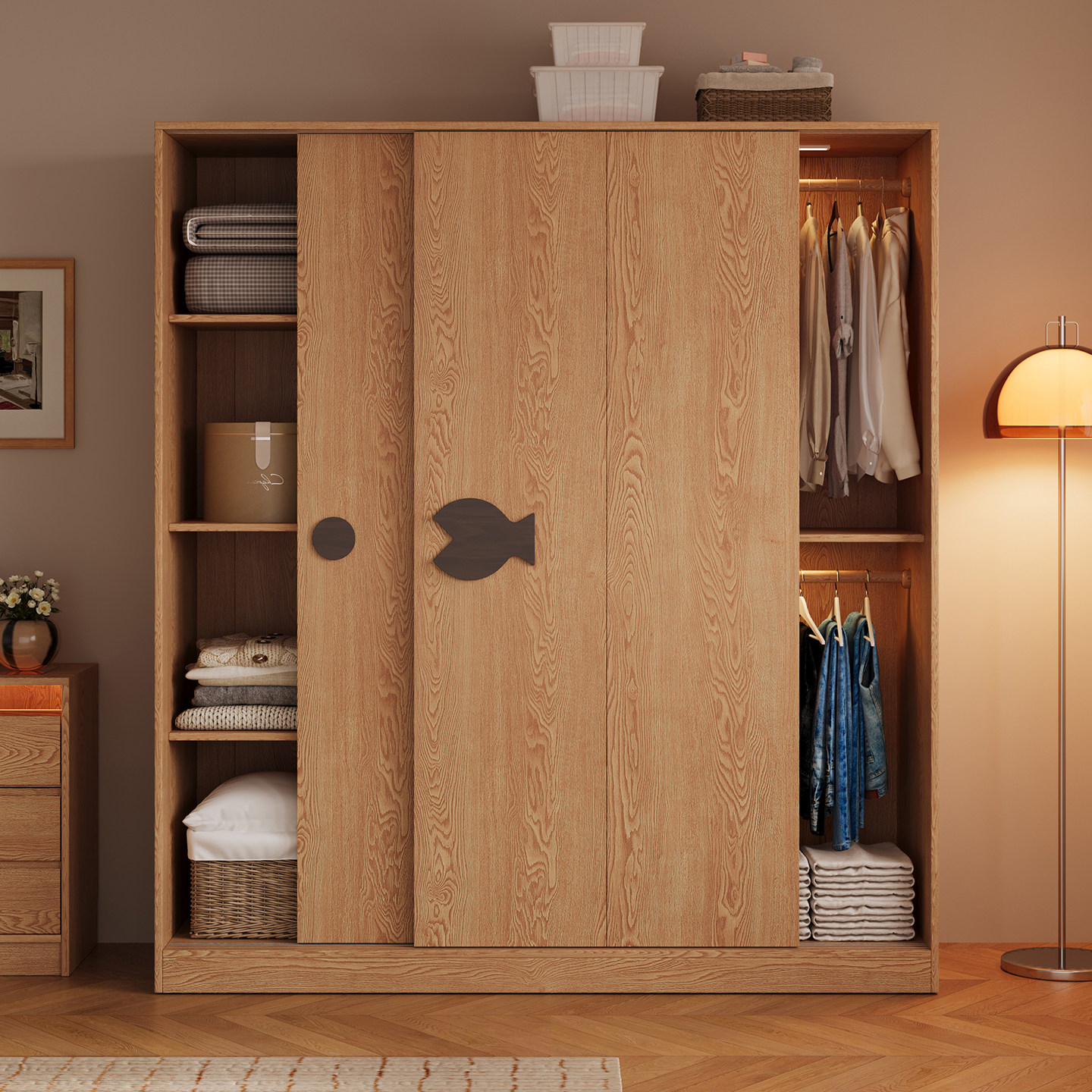 木兜家具泡泡鱼衣柜家用卧室实木大衣柜儿童推拉门款2026新款衣橱,淘宝优惠券,粉丝福利购,淘宝优惠卷