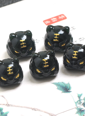 天然和田玉小老虎墨玉虎头diy