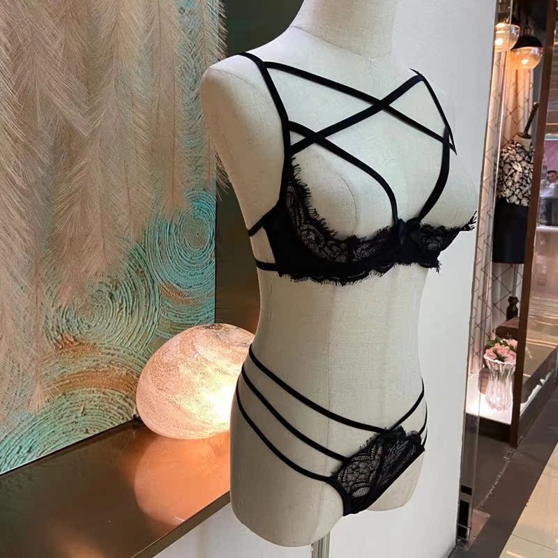 法式钢托胸罩聚拢透视女士内衣套装性感火辣野性可爱透明 - 图2