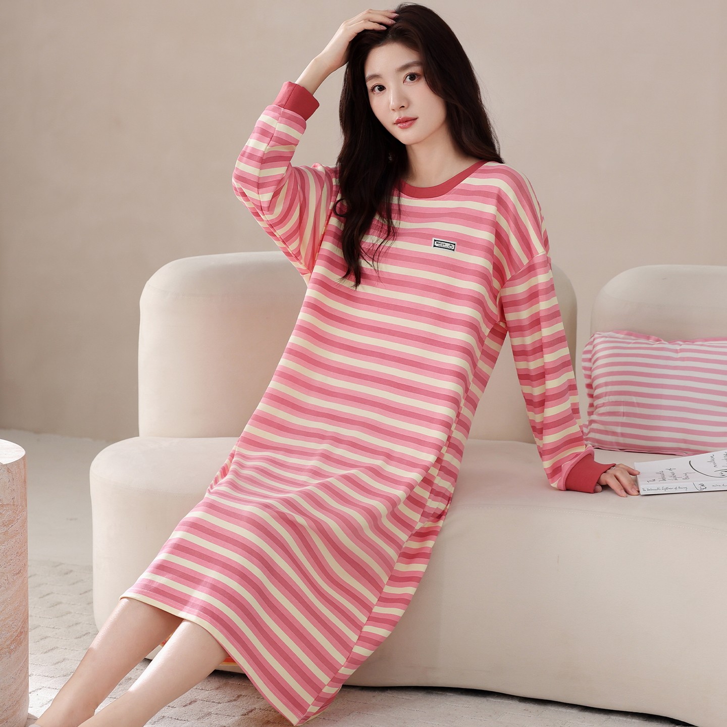 帕兰朵睡裙女春秋纯棉长袖甜美宽松中长连衣裙可外穿大码孕妇睡衣,淘宝优惠券,粉丝福利购,淘宝优惠卷