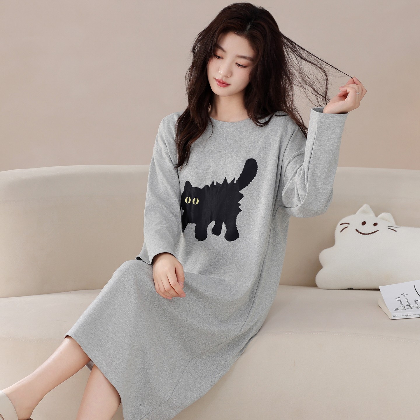 帕兰朵睡裙女春秋纯棉长袖甜美宽松中长连衣裙可外穿大码孕妇睡衣,淘宝优惠券,粉丝福利购,淘宝优惠卷