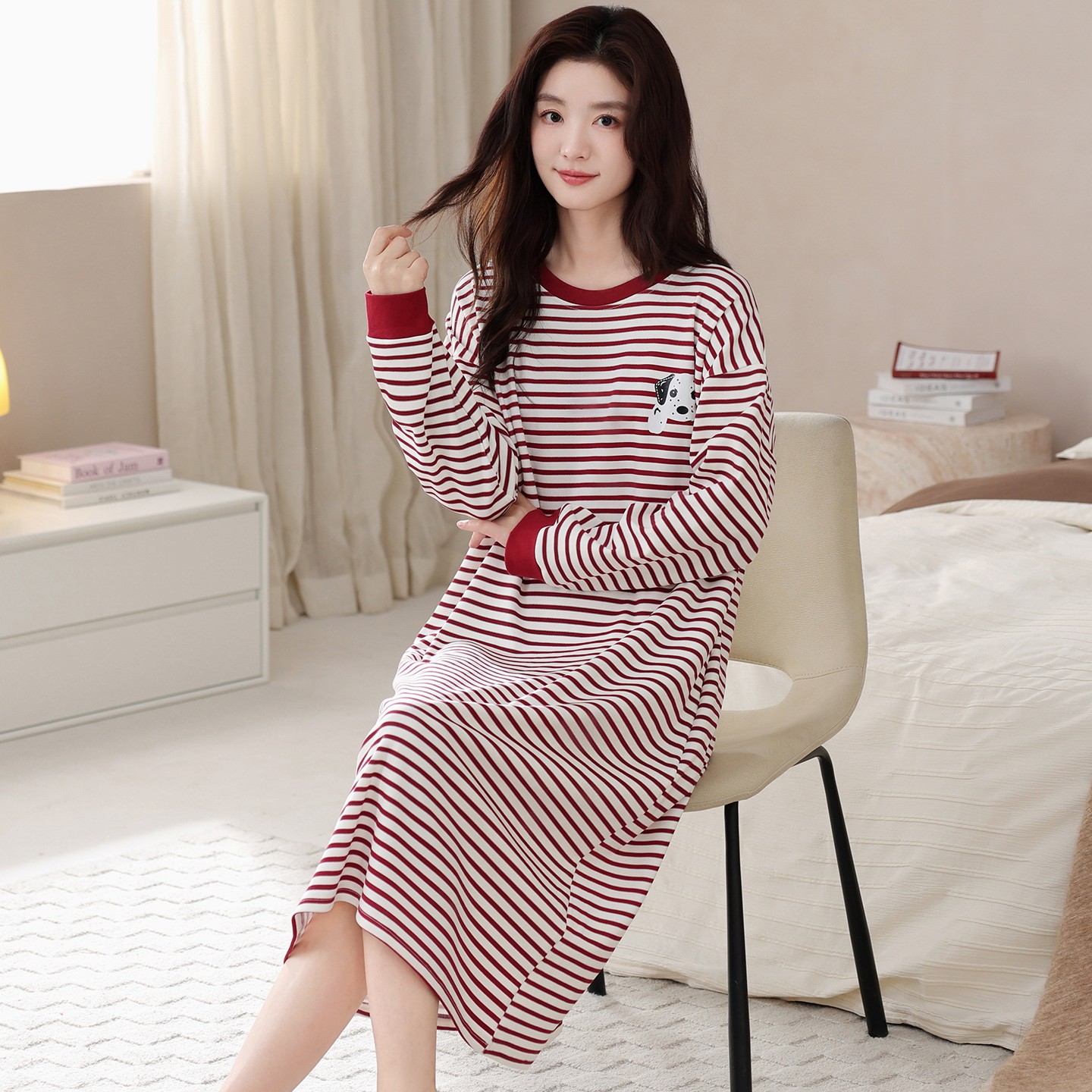 帕兰朵睡裙女春秋纯棉长袖甜美宽松中长连衣裙可外穿大码孕妇睡衣,淘宝优惠券,粉丝福利购,淘宝优惠卷