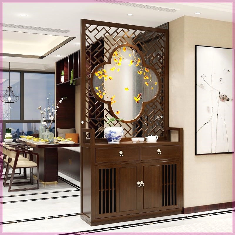 新中式入户门实木玄关柜隔断客厅风水屏风柜家用胡桃木定制小户型 - 图1