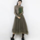 Temperament A-line large hem cashmere sweater mesh dress